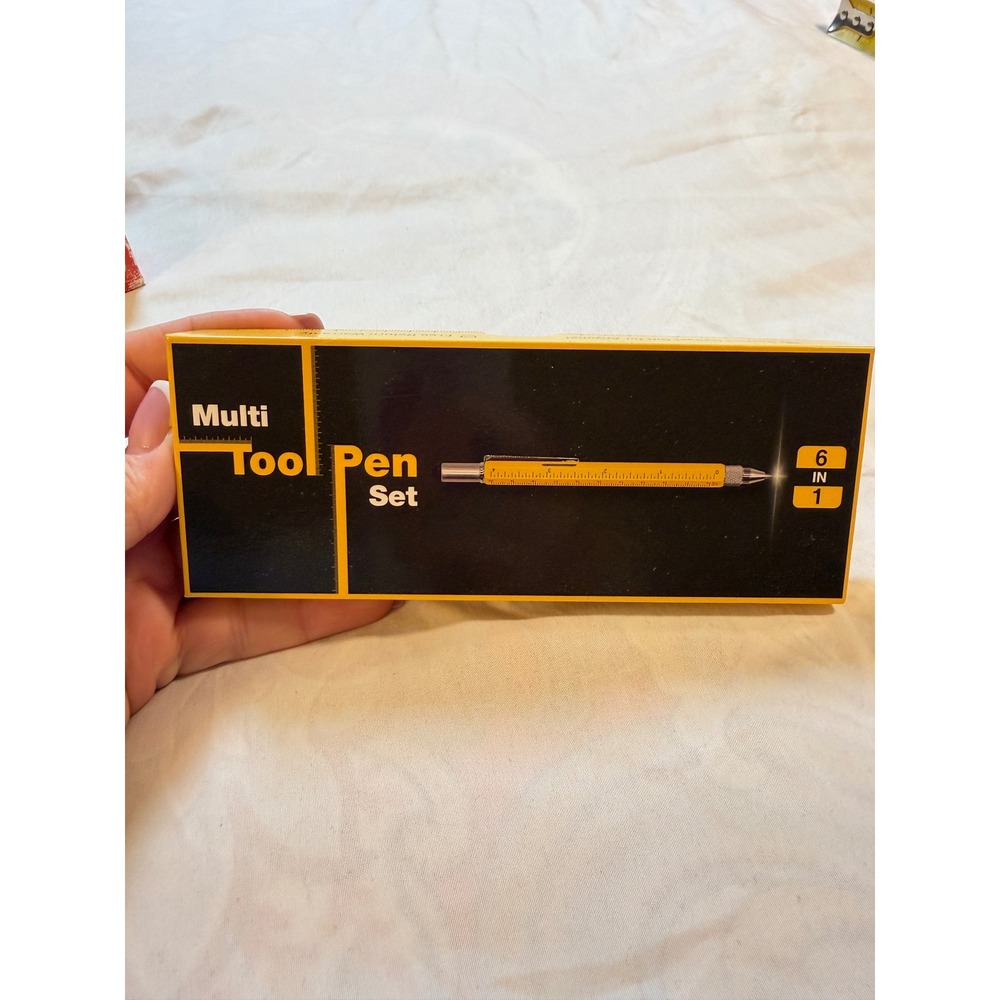 6 in 1 Multi Tool Pen Set Yellow Utility Ballpoint with Level Ruler Screwdriver